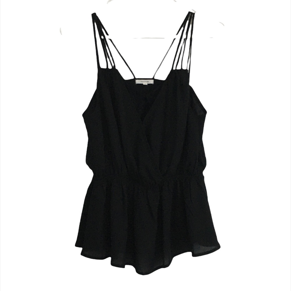 Maurices black Polk dots cami tank top size S V neck spaghetti peplum